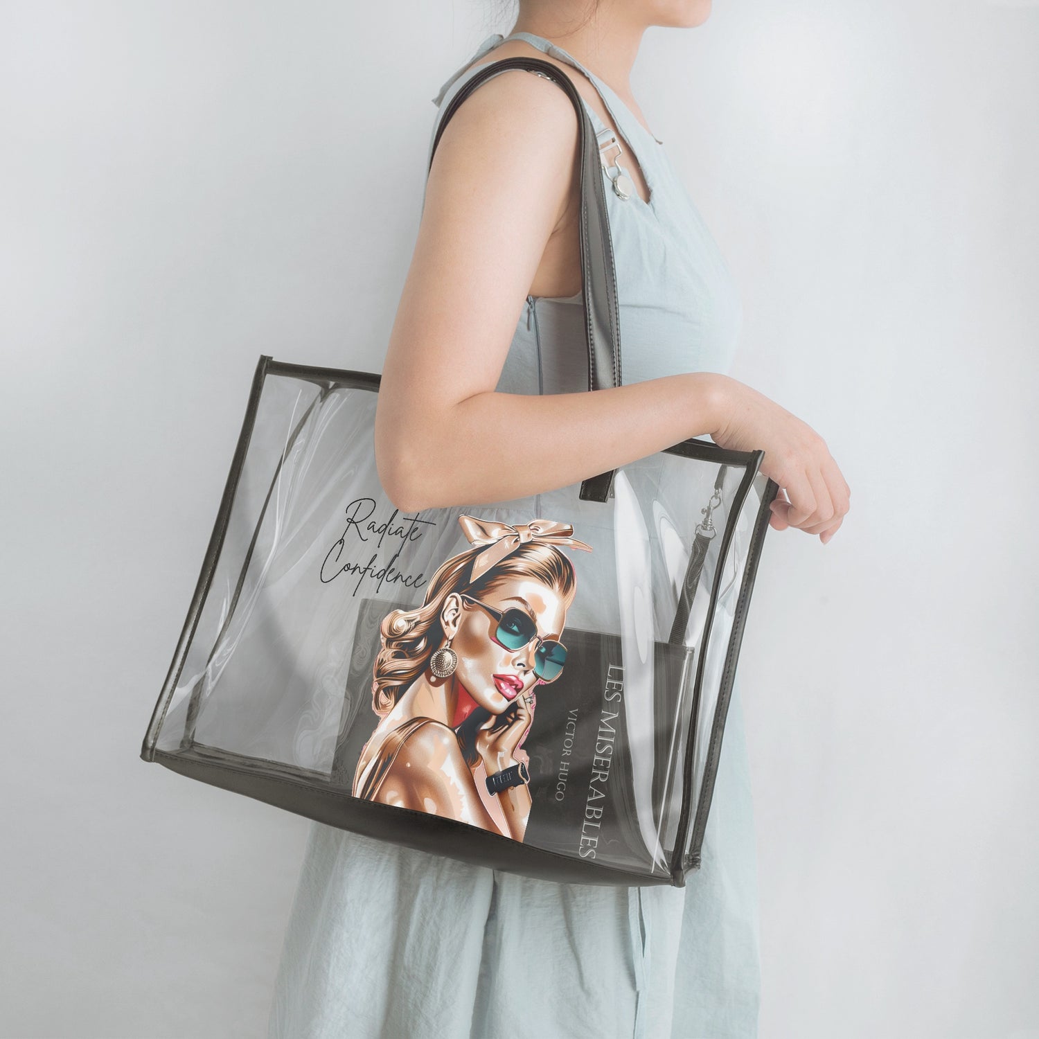 1227. Radiate Confidence Large PVC Tote Bag - Transparent Inner Bag - Whippie's