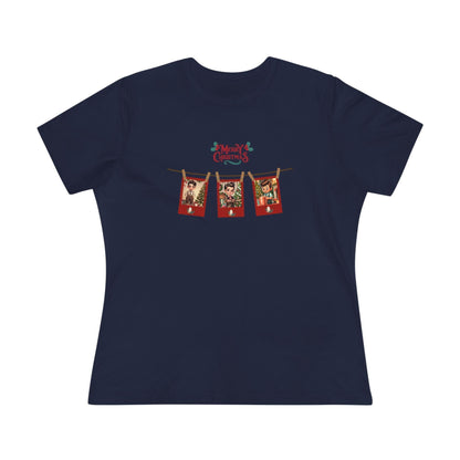 Merry Christmas - Photo Banner - Dark Hair Boys - Women's Softstyle Tee - Whippie's