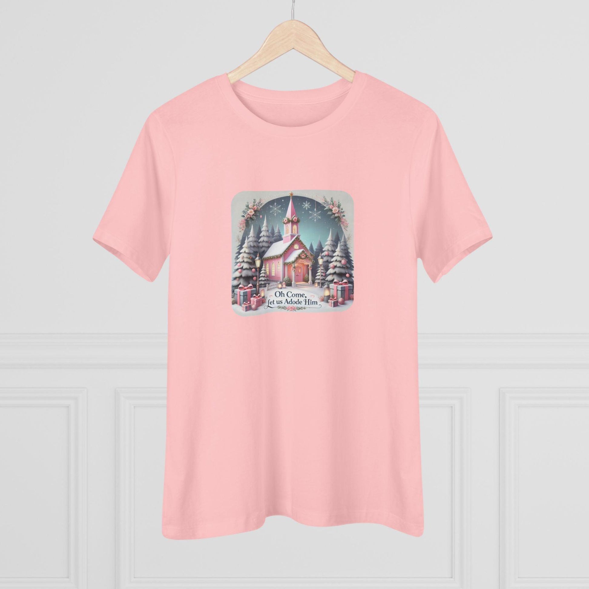 💖⛪ Pink Church - Oh Come, Let Us Adore Him ❄️🎁 - Women's Softstyle Tee - Whippie's
