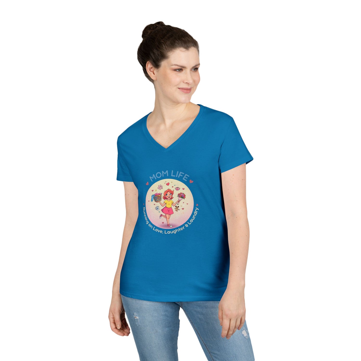 Mom Life: Running on Love, Laughter & Laundry V-Neck T-Shirt