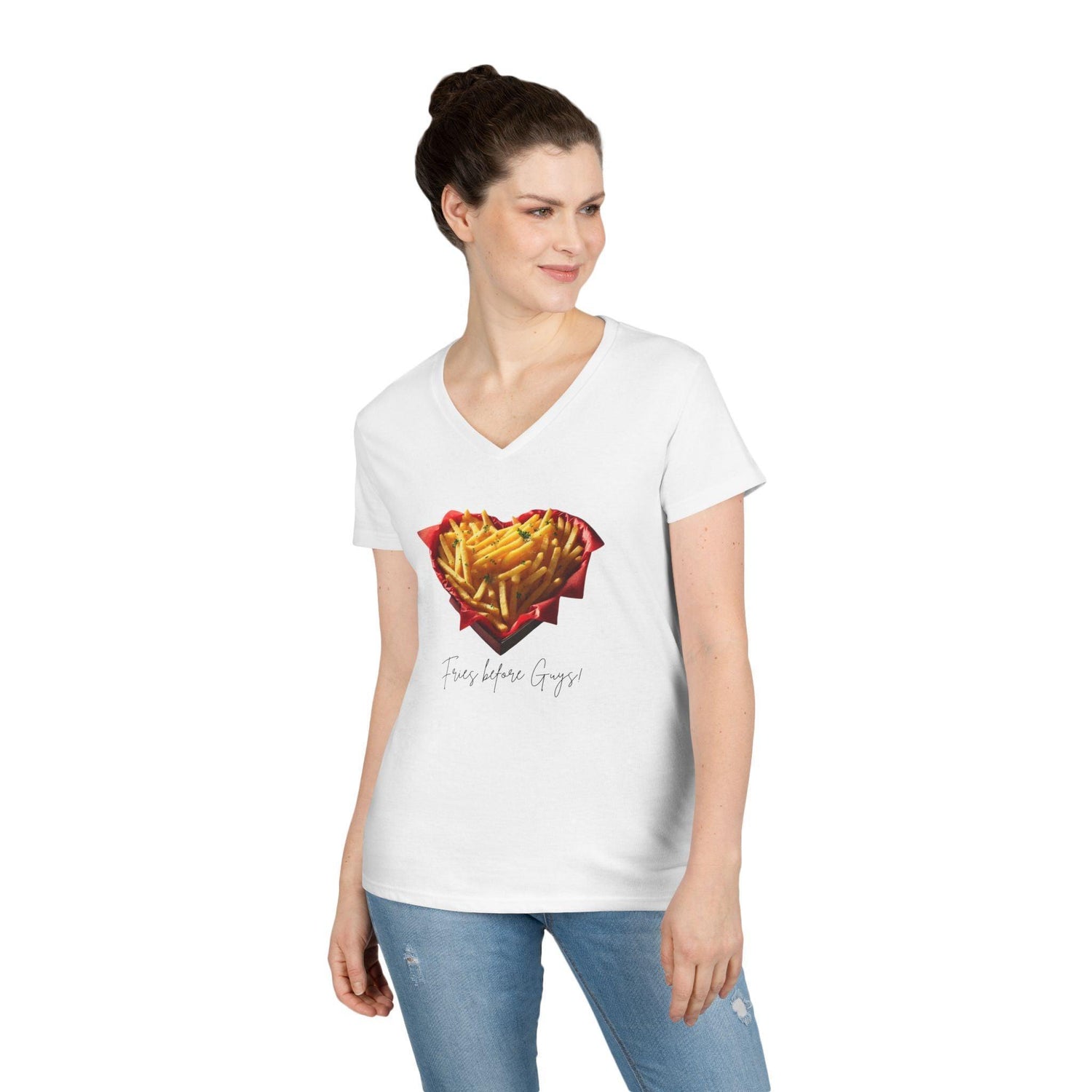 🍟 Fries Before Guys! ❤️ Ladies' V-Neck Tee ✨ Celebrate your love for fries! - Whippie's