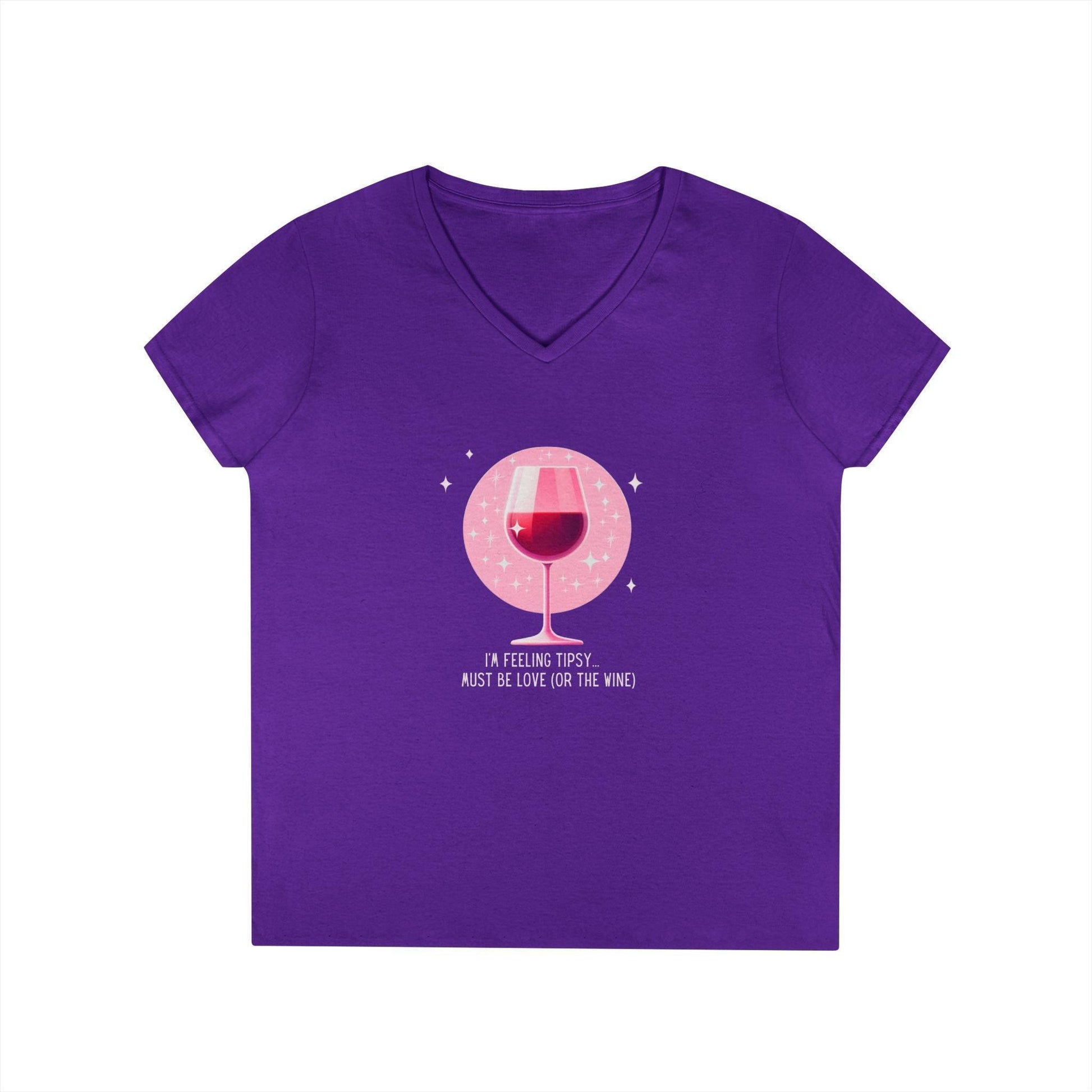 💖 I'm Feeling Tipsy... Must Be Love (or the Wine) 🍷 Ladies' V-Neck Tee ✨ Celebrate love and wine! - Whippie's