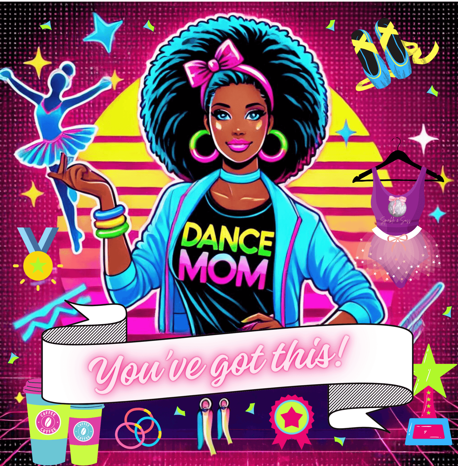 Dance Mom: You've Got This - Darker Skinned Mom - 80s - Women's Flowy Racerback Tank - Whippie's