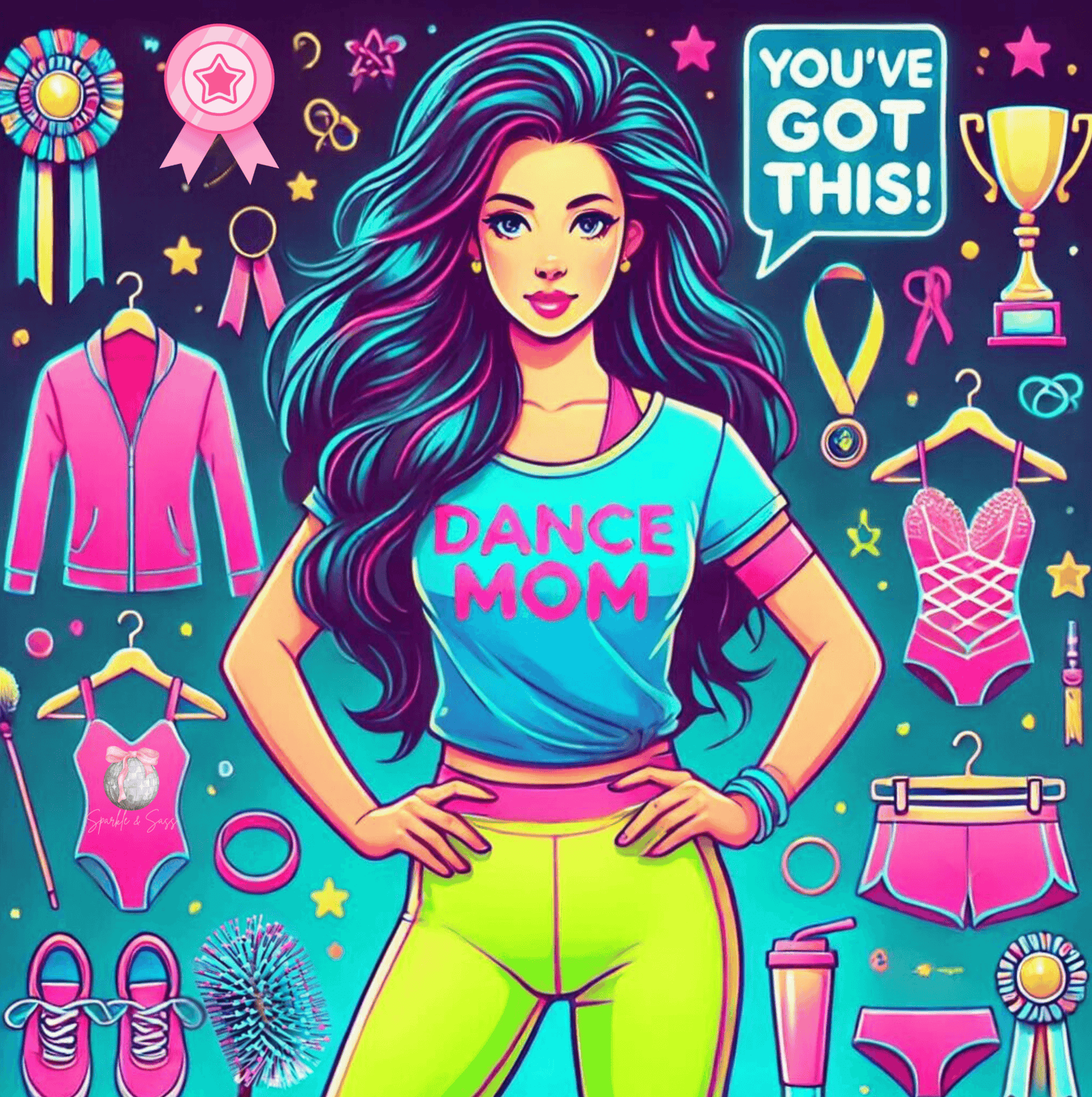 Dance Mom: You've Got This - Brunette Mom - Parted Hair - Women's Flowy Racerback Tank - Whippie's