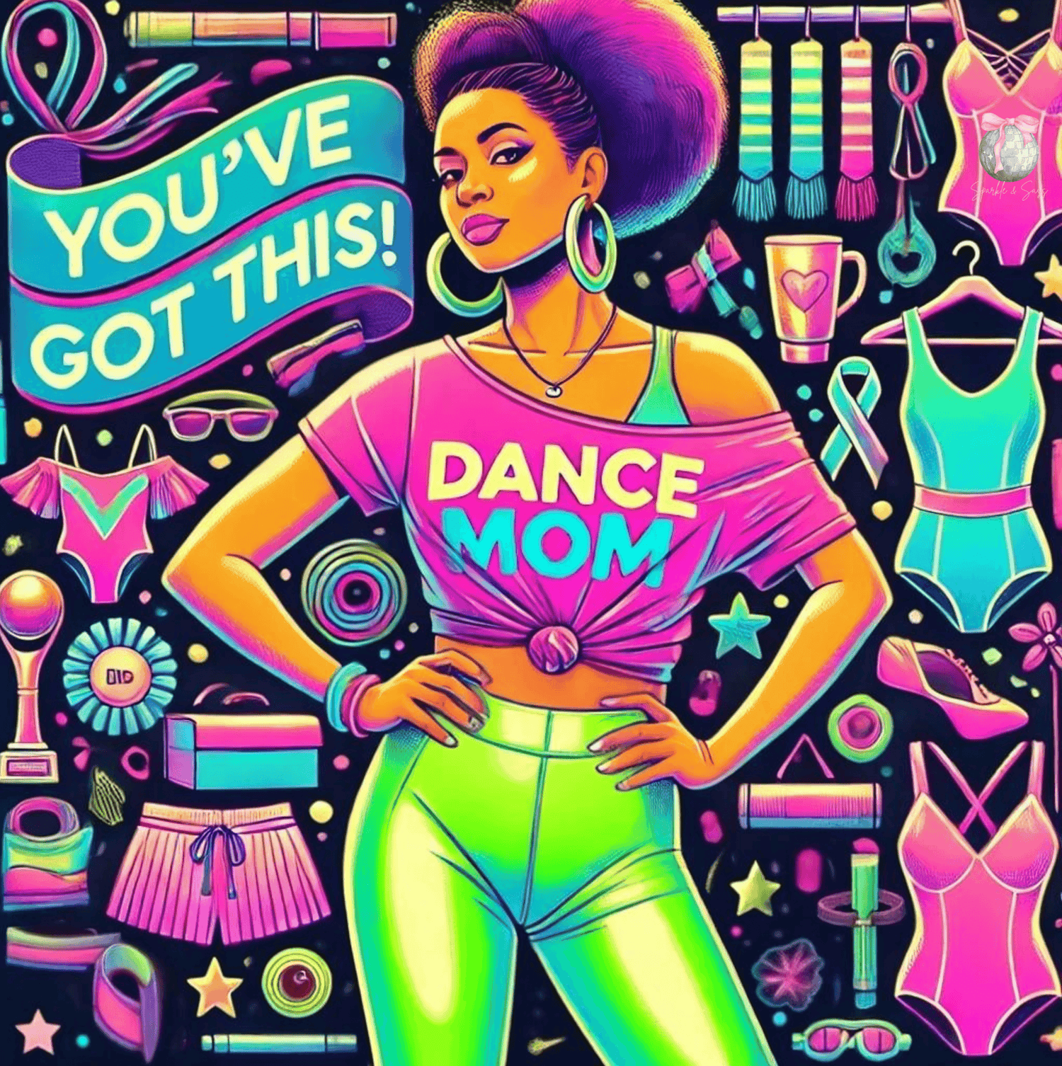Dance Mom: You've Got This - Darker Skin Tone Mom - Sideview - Women's Flowy Racerback Tank - Whippie's