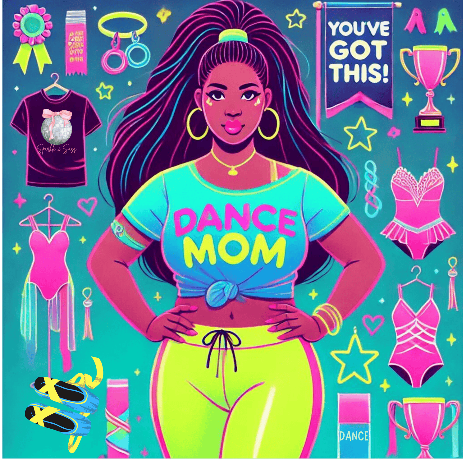 Dance Mom: You've Got This - Darker Skin Tone Mom - Curvy - Women's Flowy Racerback Tank - Whippie's