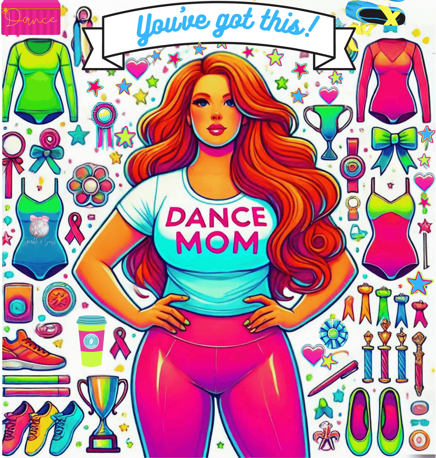 Dance Mom: You've Got This - Red Hair Mom - Curvy - Women's Flowy Racerback Tank - Whippie's