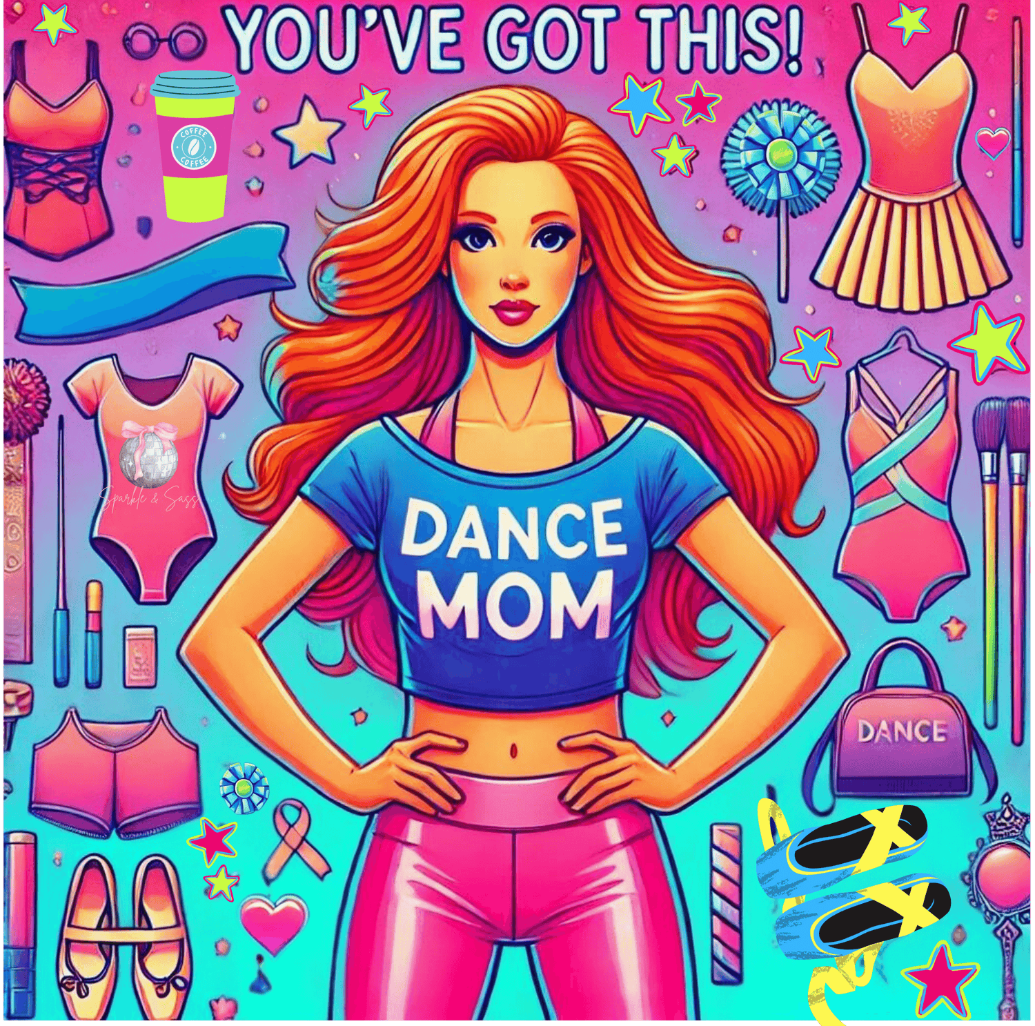 Dance Mom: You've Got This - Red Hair Mom - Women's Flowy Racerback Tank - Whippie's