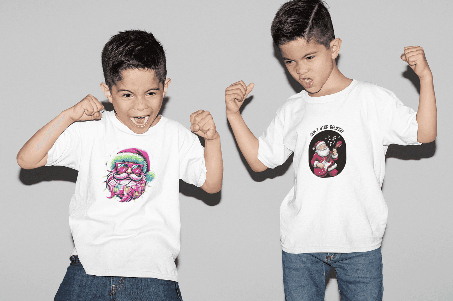 Rockin' Santa: Don't Stop Believin' in Holiday Cheer! Kids Softstyle Tee - Whippie's