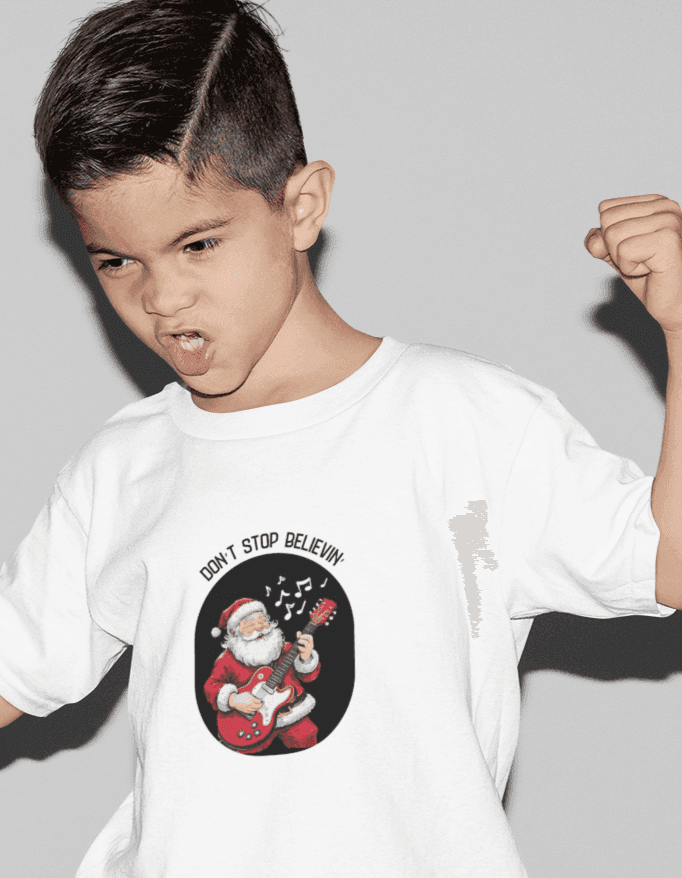 Rockin' Santa: Don't Stop Believin' in Holiday Cheer! Kids Softstyle Tee - Whippie's