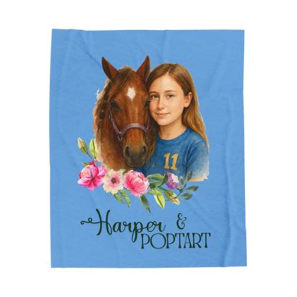 Owner & Pet Portrait Velveteen Plush Personalized Blanket