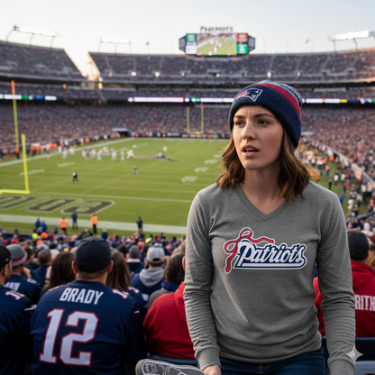Patriots Tee with Bow Long Sleeve V-Neck