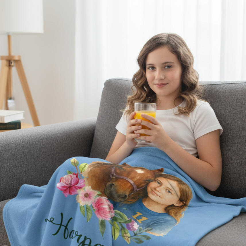 Owner & Pet Portrait Velveteen Plush Personalized Blanket