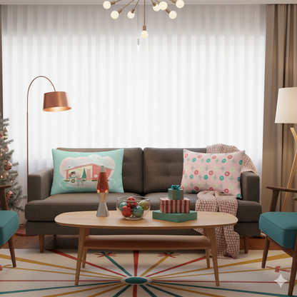 Mid-Century Christmas House Pillow Cover