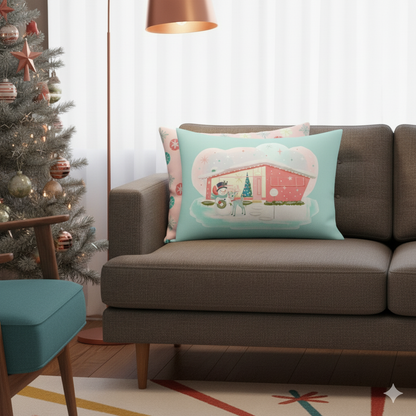 Mid-Century Christmas House Pillow Cover