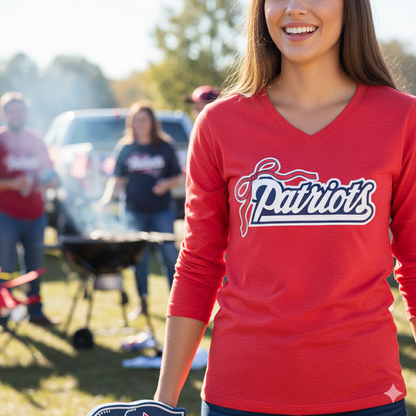 Patriots Tee with Bow Long Sleeve V-Neck