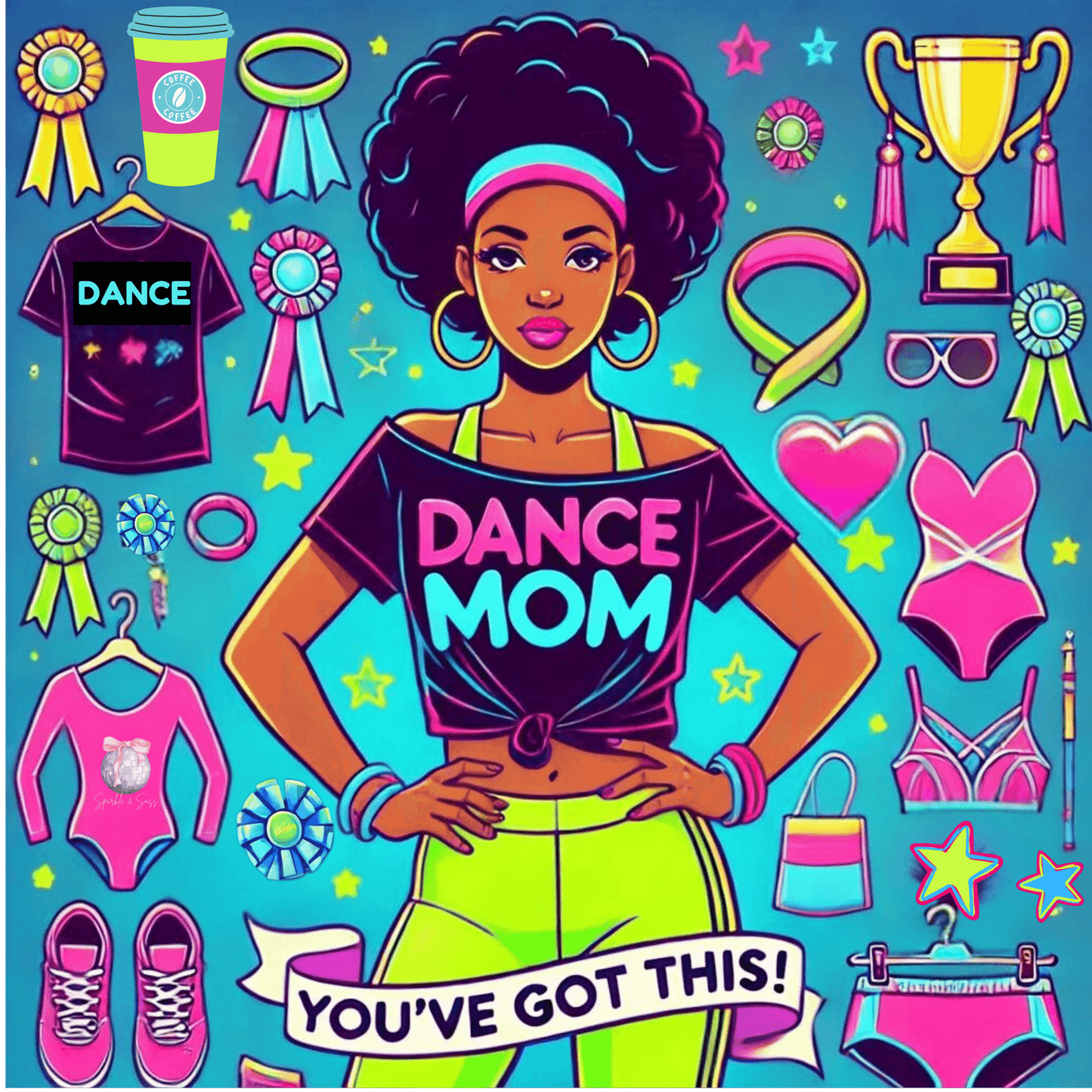 Dance Mom: You've Got This - Darker Skin Tone Mom - Short Hair - Women's Flowy Racerback Tank - Whippie's