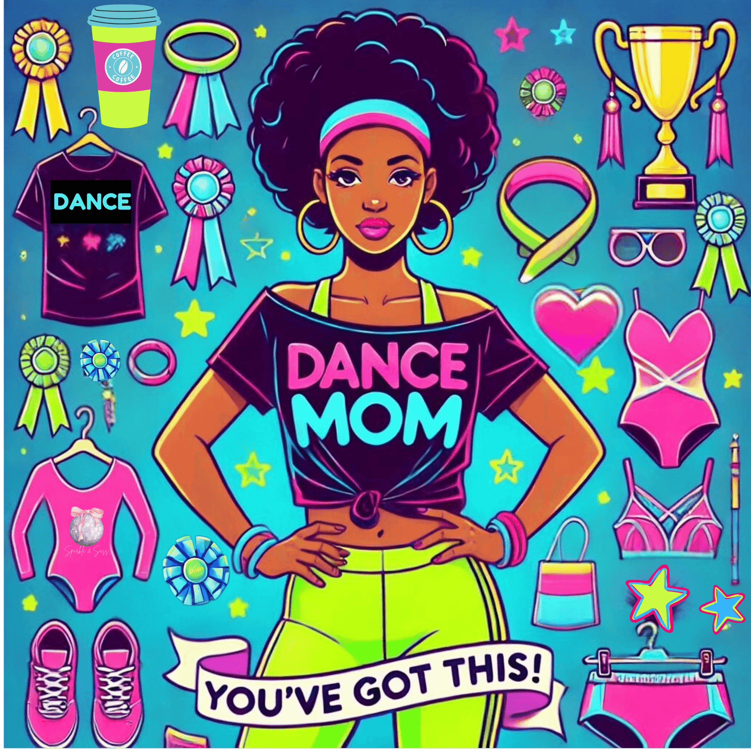 Dance Mom: You've Got This - Darker Skin Tone Mom - Short Hair - Women's Flowy Racerback Tank - Whippie's