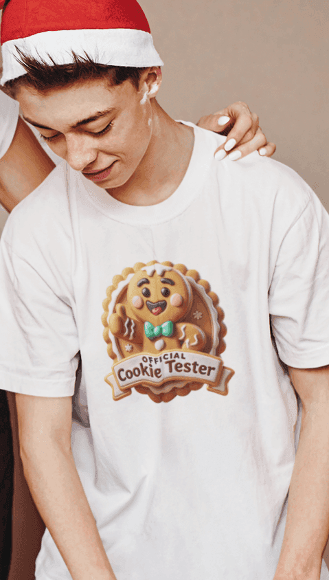 Official Cookie Tester 🍪 – Fun Gingerbread Design with Peeking Gingerbread Man - Unisex Softstyle Tee - Whippie's