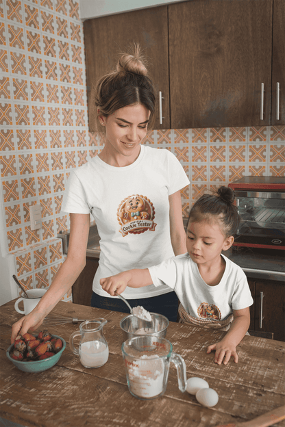 Official Cookie Tester 🍪 – Fun 3D Gingerbread Circle with Peekaboo Gingerbread Man - Kids Unisex Softstyle Tee - Whippie's