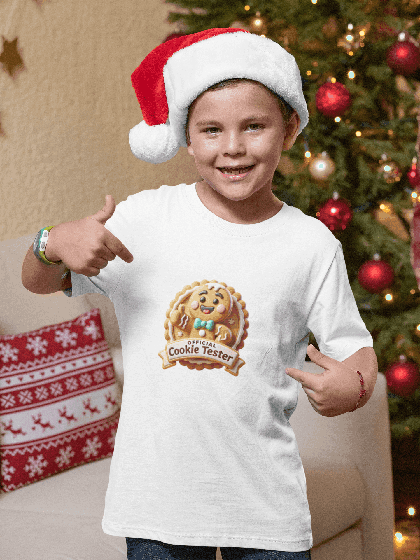 Official Cookie Tester 🍪 – Fun 3D Gingerbread Circle with Peekaboo Gingerbread Man - Kids Unisex Softstyle Tee - Whippie's
