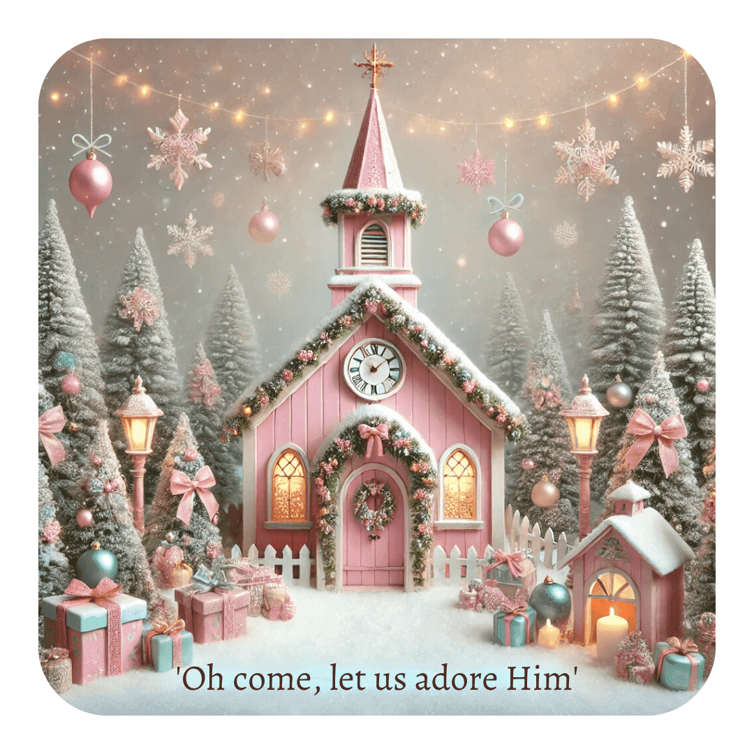 💖🏡 Pink Christmas Village - Oh Come, Let Us Adore Him ✨🎄 - Women's Softstyle Tee - Whippie's