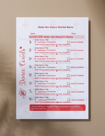 Recital Dance Counts Tracker (Printable)
