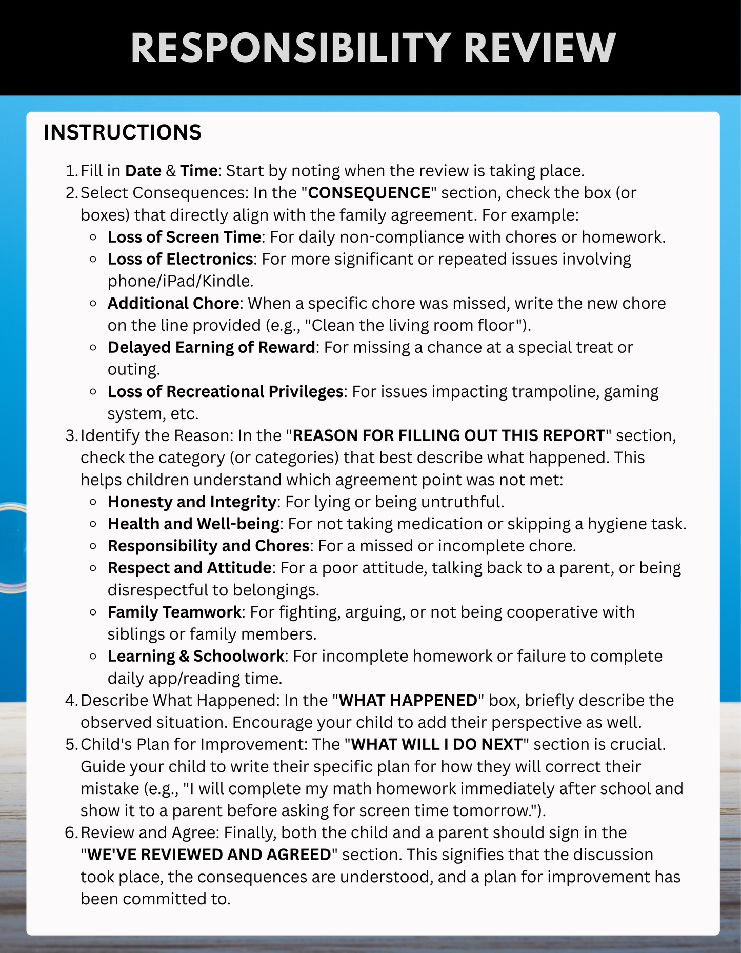 Parenting Guiding Growth: "Responsibility Review" Magnetic Notepad - Free Shipping
