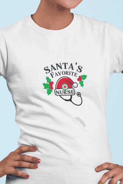 Santa's Favorite Nurse 🎅⚕️ - Stetoscope and Santa Hat 🎁🎄 - Women's Softstyle Tee - Whippie's