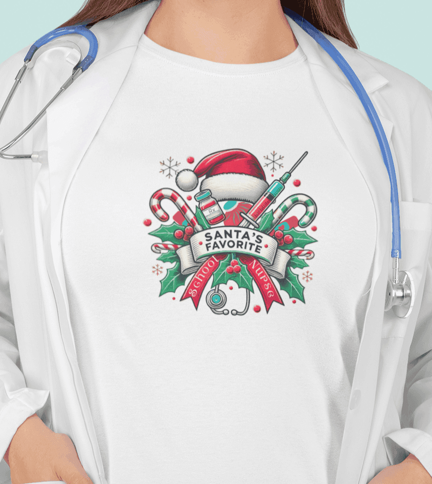 🎅💖 Santa's Favorite School Nurse 🎄🎁 - Women's Softstyle Tee - Whippie's
