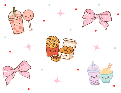 Kawaii Snack & Bows Childrens Pajama Set with Pockets Childrens Long Sleeve Nightwear Pajama Set with Pockets