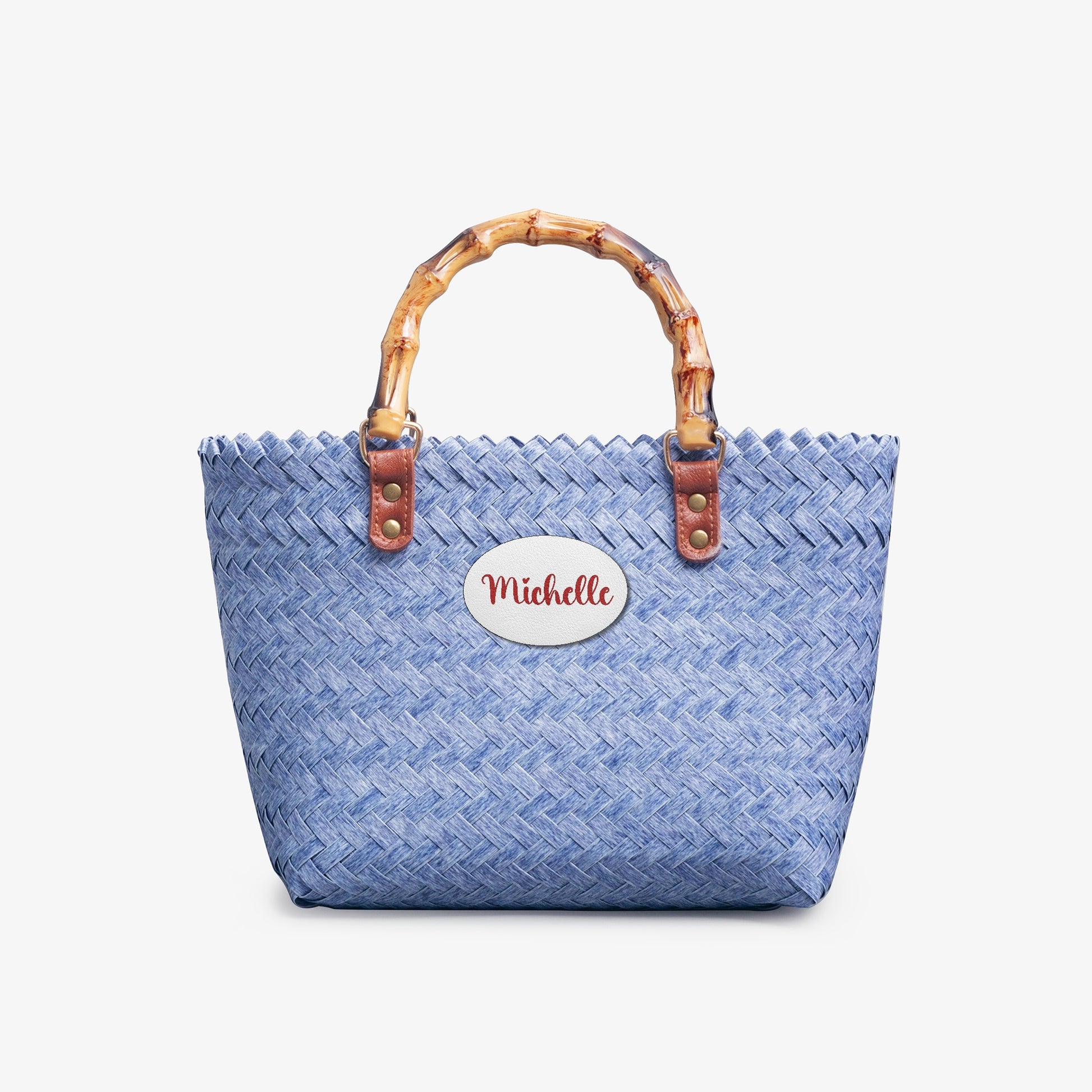 1231. Chic Woven Basket Bag with Bamboo Handle - Personalizable - Whippie's
