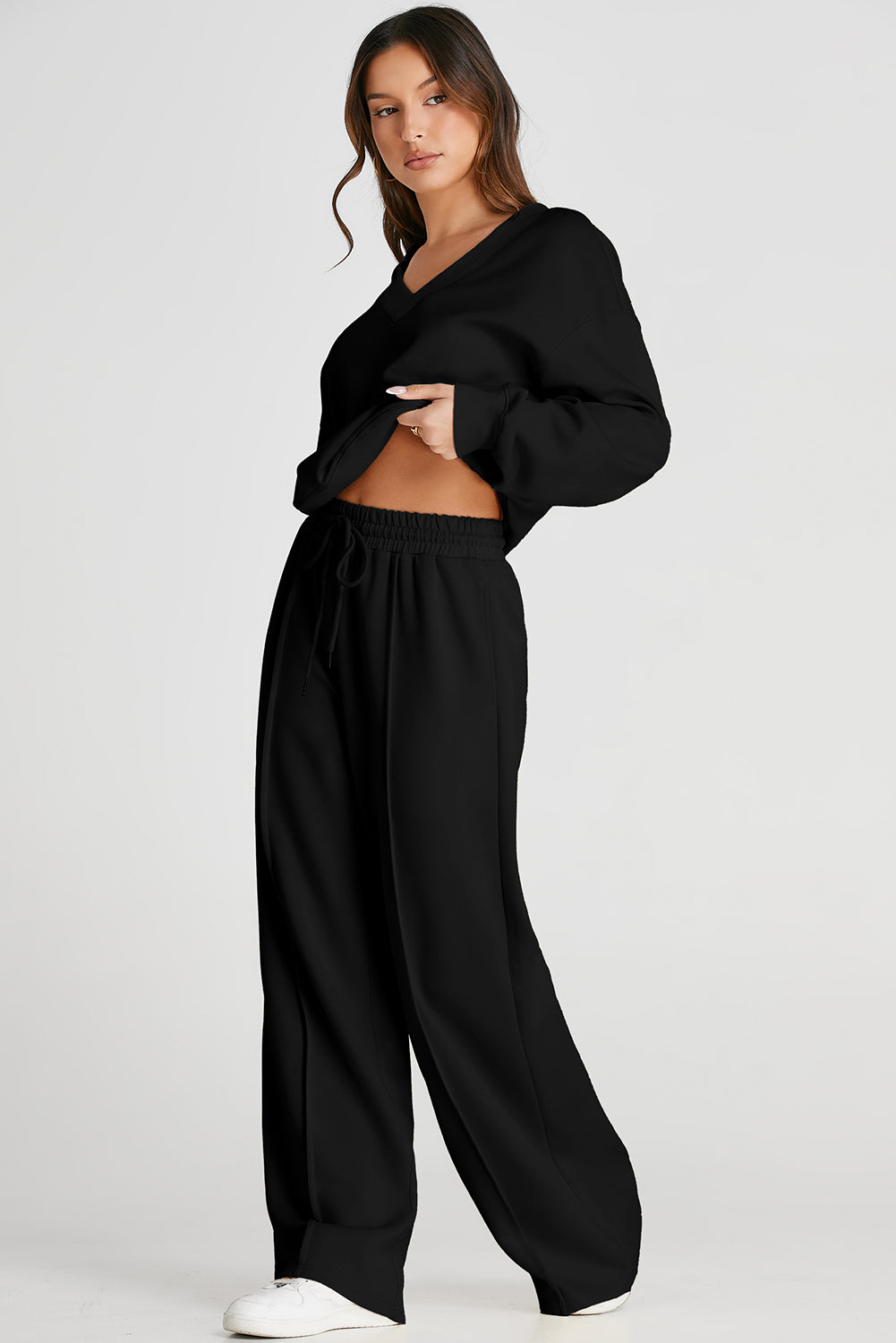 Black V-Neck Cropped High Waist Activewear