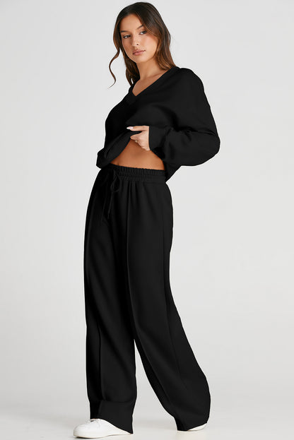 Black V-Neck Cropped High Waist Activewear
