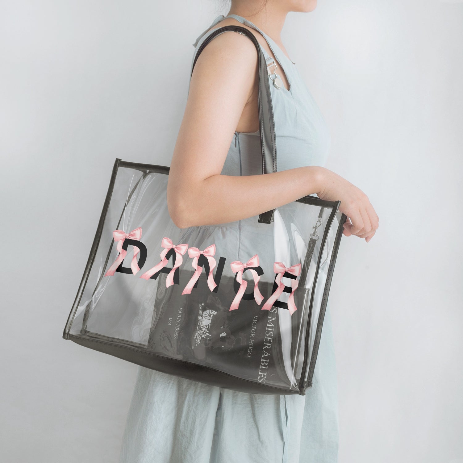 1227. DANCE Bows Large PVC Tote Bag - Transparent Inner Bag - Whippie's