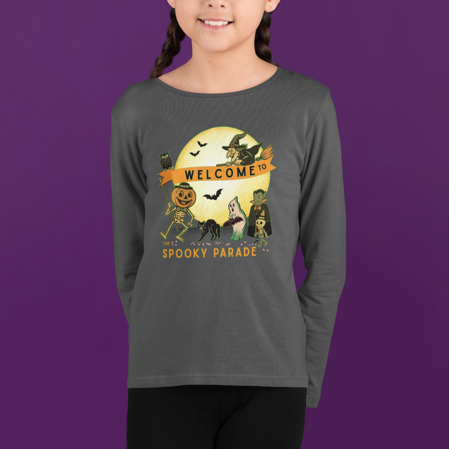 Welcome to The Spooky Parade Youth Long Sleeve Tee - Classic Halloween Fun