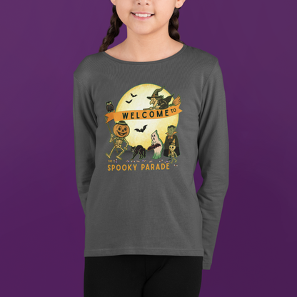 Welcome to The Spooky Parade Youth Long Sleeve Tee - Classic Halloween Fun