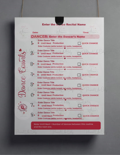Recital Dance Counts Tracker (Printable)