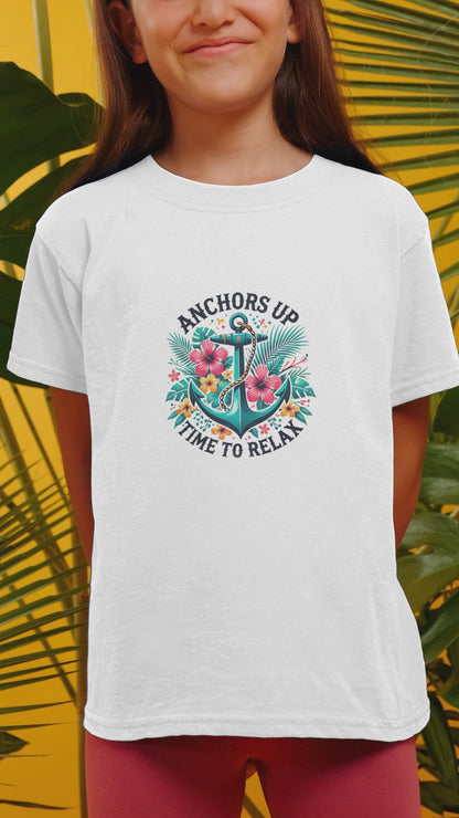 Anchors Up - Time to Relax Kids' Unisex Tee! 🌺⚓️