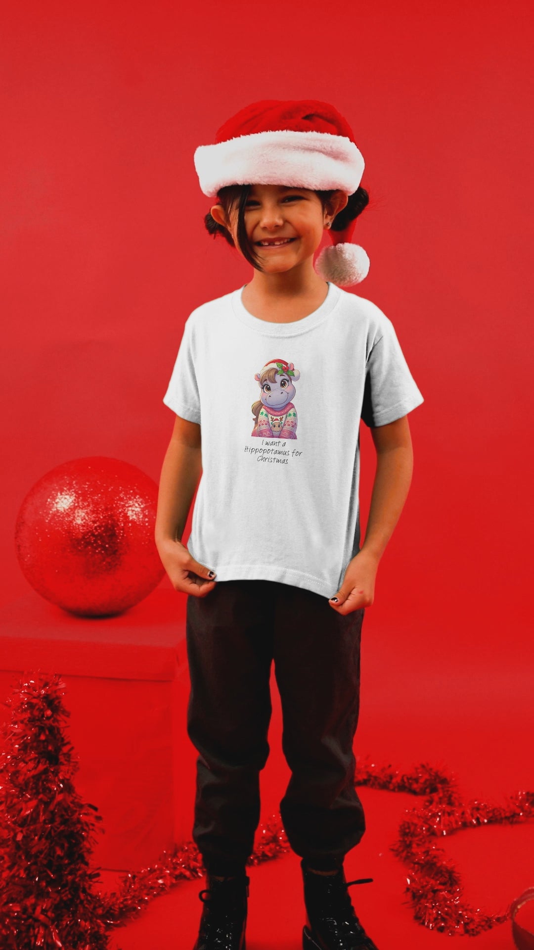 I Want a Hippopotamus for Christmas 🦛🎄 Girl Hippo - Kids' Tee! 🎁✨