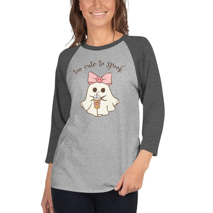 Too Cute to Spook 3/4 Sleeve Raglan Shirt - 👻💖 Spooky Style with a Sporty Twist! 💖👻 - Whippie's