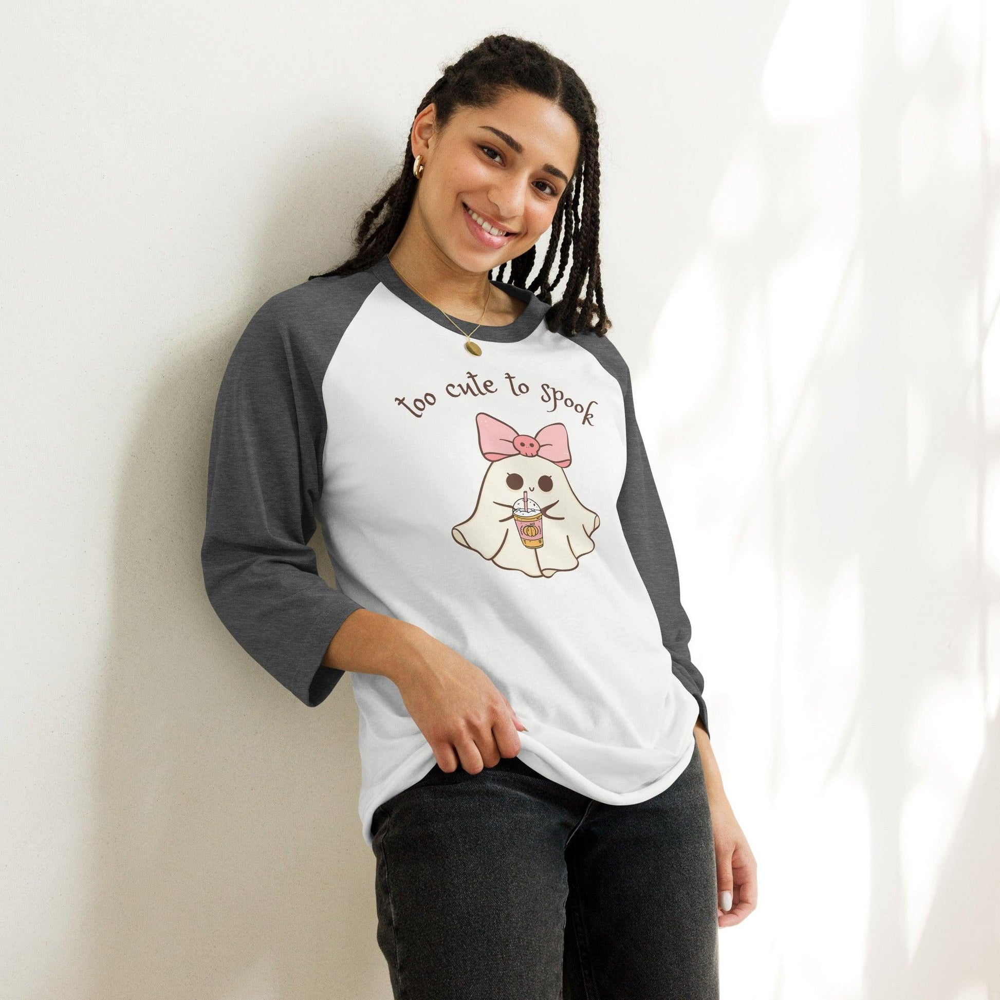 Too Cute to Spook 3/4 Sleeve Raglan Shirt - 👻💖 Spooky Style with a Sporty Twist! 💖👻 - Whippie's
