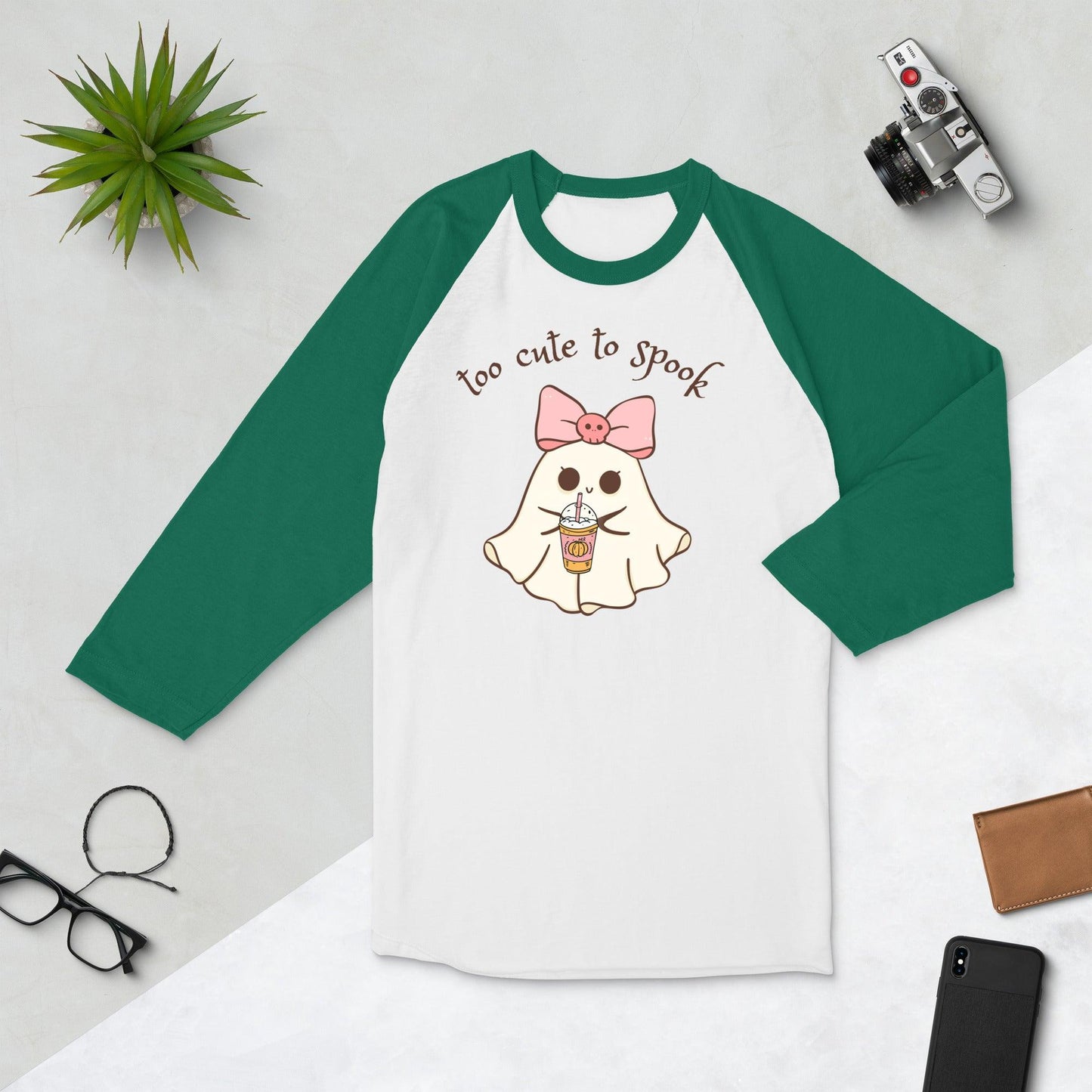 Too Cute to Spook 3/4 Sleeve Raglan Shirt - 👻💖 Spooky Style with a Sporty Twist! 💖👻 - Whippie's
