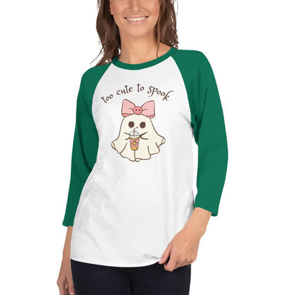 Too Cute to Spook 3/4 Sleeve Raglan Shirt - 👻💖 Spooky Style with a Sporty Twist! 💖👻 - Whippie's