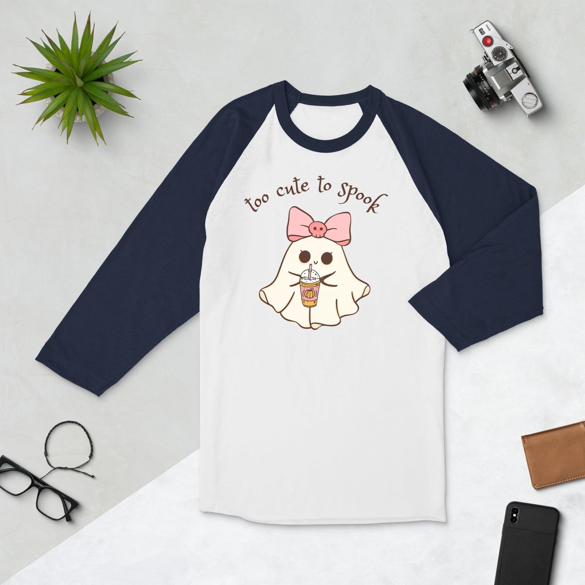 Too Cute to Spook 3/4 Sleeve Raglan Shirt - 👻💖 Spooky Style with a Sporty Twist! 💖👻 - Whippie's
