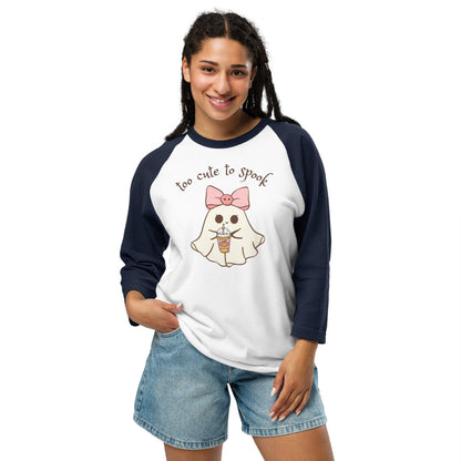Too Cute to Spook 3/4 Sleeve Raglan Shirt - 👻💖 Spooky Style with a Sporty Twist! 💖👻 - Whippie's