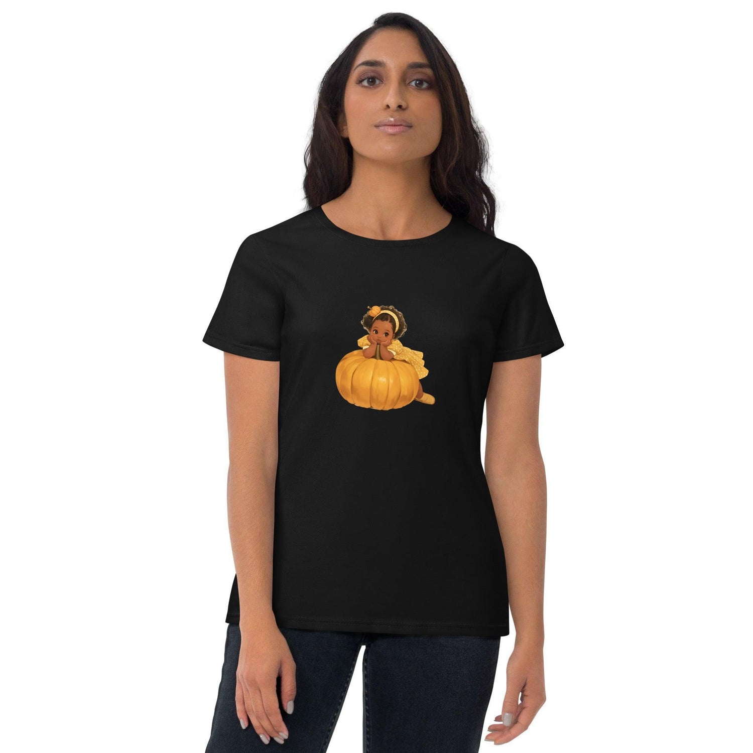 Little Pumpkin Patch: Baby Leaning on Pumpkin - Women's T-Shirt - Whippie's