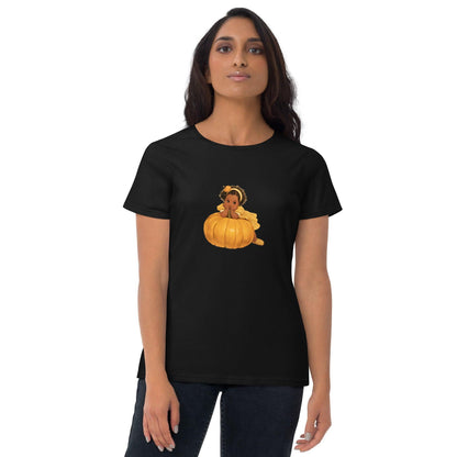 Little Pumpkin Patch: Baby Leaning on Pumpkin - Women's T-Shirt - Whippie's