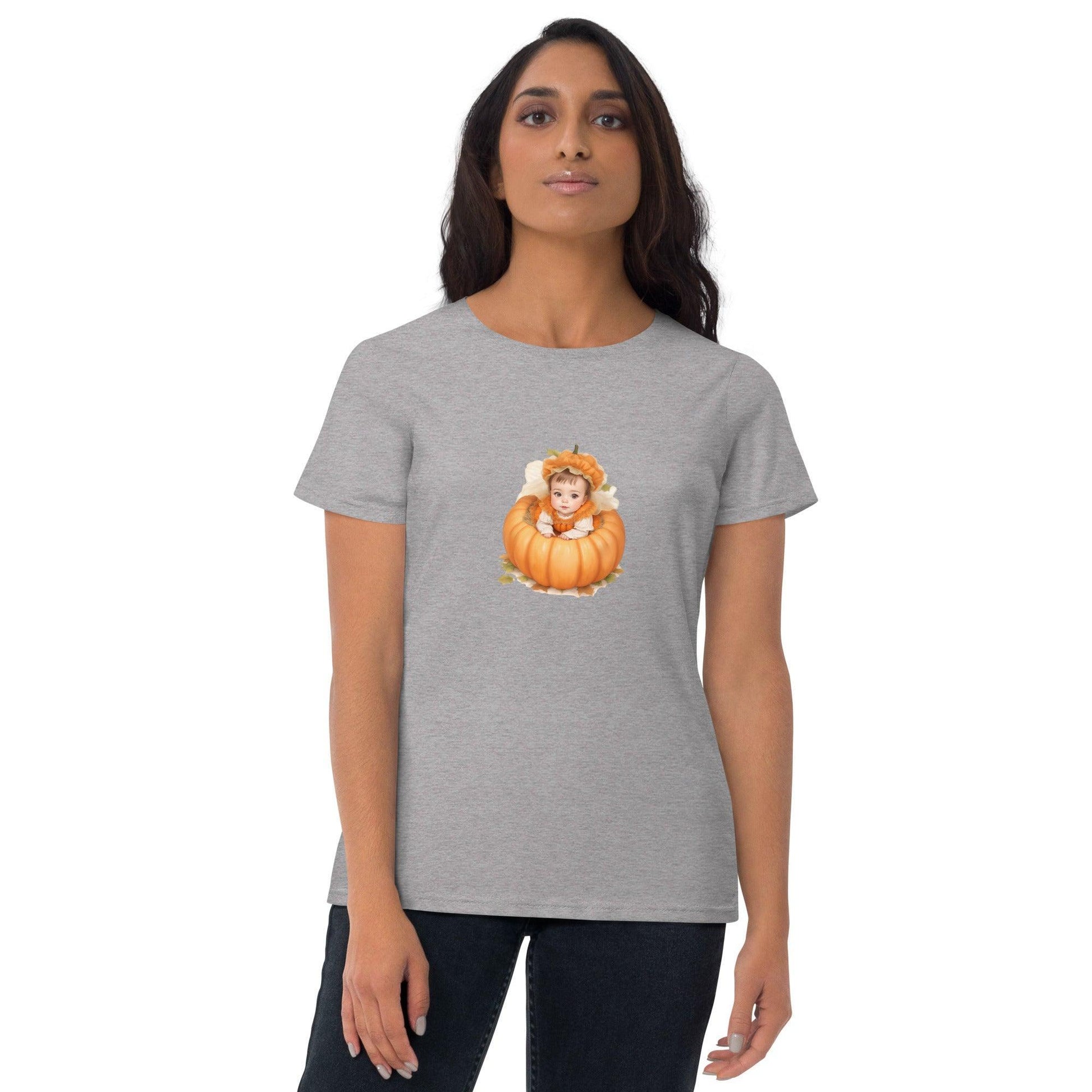 Little Pumpkin Baby: Brunette Baby in Pumpkin T-Shirt - Whippie's