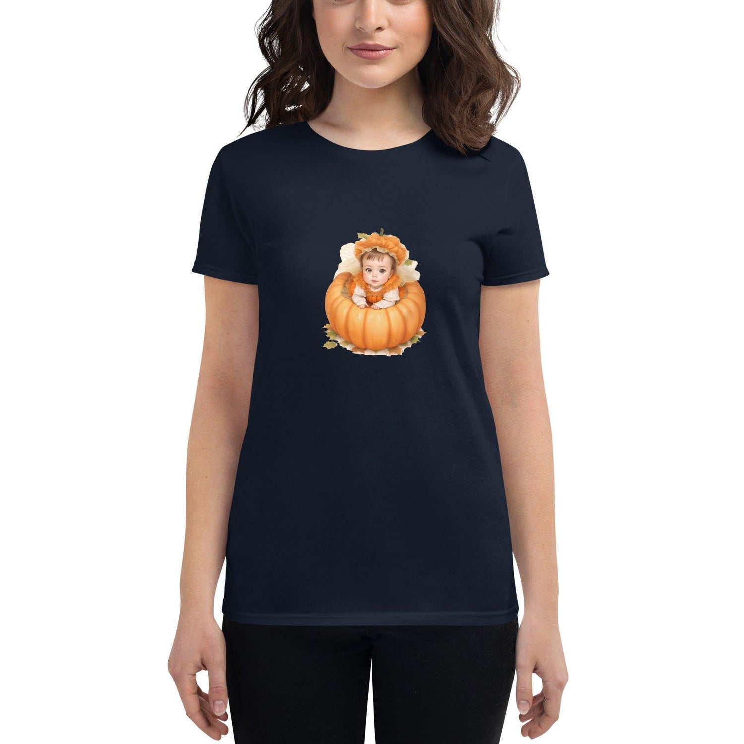 Little Pumpkin Baby: Brunette Baby in Pumpkin T-Shirt - Whippie's